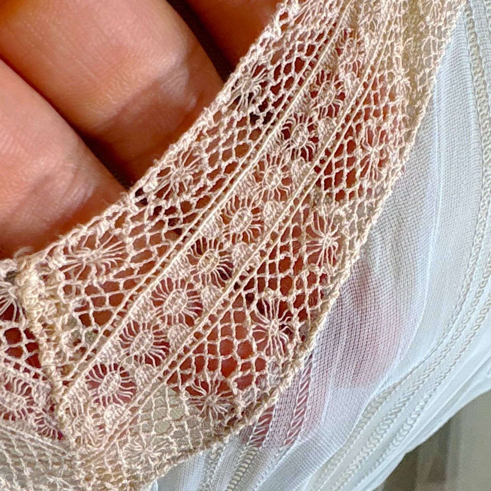 Vintage 1940's Sheer Sky Blue Rayon Chiffon Nightgown with Ladder Stitch Pattern, size S, M - Daggers & Dames