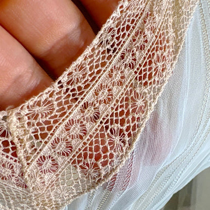 Vintage 1940's Sheer Sky Blue Rayon Chiffon Nightgown with Ladder Stitch Pattern, size S, M - Daggers & Dames