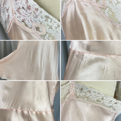 Vintage 1940's Slip | Light Rose Pink Rayon Satin with Cream Cotton Lace | Size XS, S | By La Courelle - Daggers & Dames