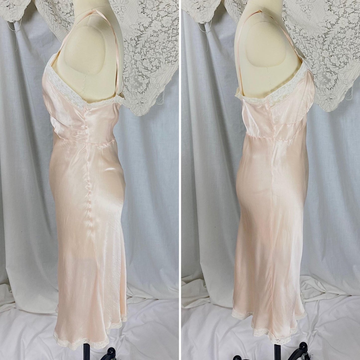 Vintage 1940's Slip | Light Rose Pink Rayon Satin with Cream Cotton Lace | Size XS, S | By La Courelle - Daggers & Dames