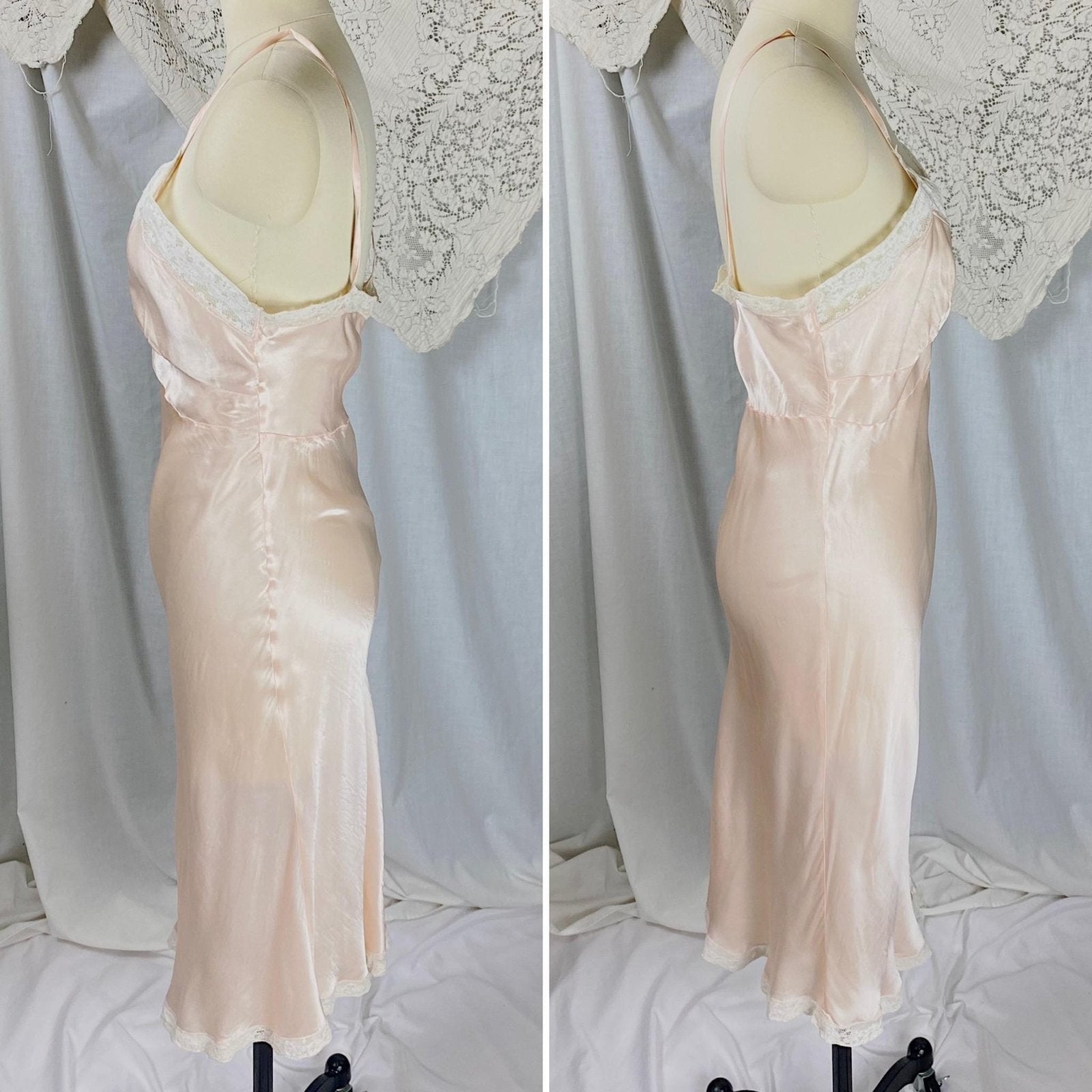 Vintage 1940's Slip | Light Rose Pink Rayon Satin with Cream Cotton Lace | Size XS, S | By La Courelle - Daggers & Dames