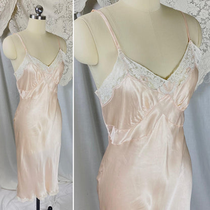 Vintage 1940's Slip | Light Rose Pink Rayon Satin with Cream Cotton Lace | Size XS, S | By La Courelle - Daggers & Dames