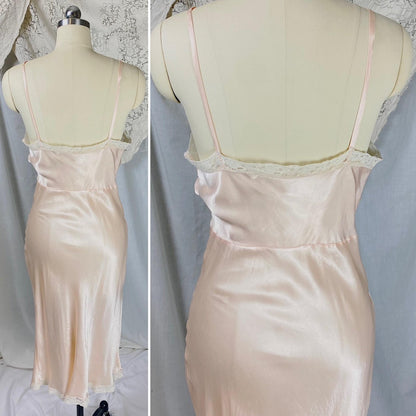 Vintage 1940's Slip | Light Rose Pink Rayon Satin with Cream Cotton Lace | Size XS, S | By La Courelle - Daggers & Dames