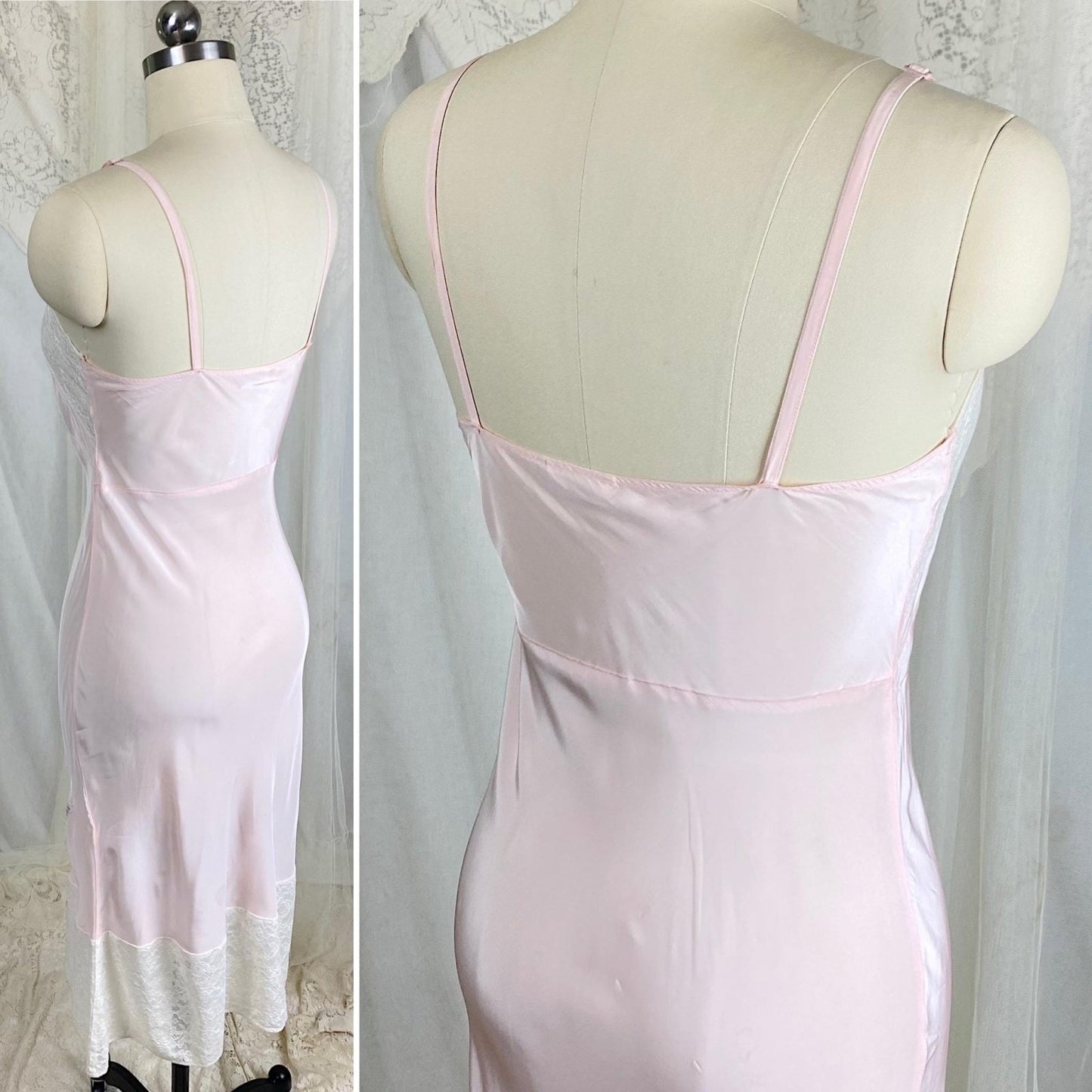 Vintage 1940's Slip - Pastel Pink Rayon with Baby Blue Butterfly Appliques & White Cotton Lace - Size S, M - By Triangle - Daggers & Dames