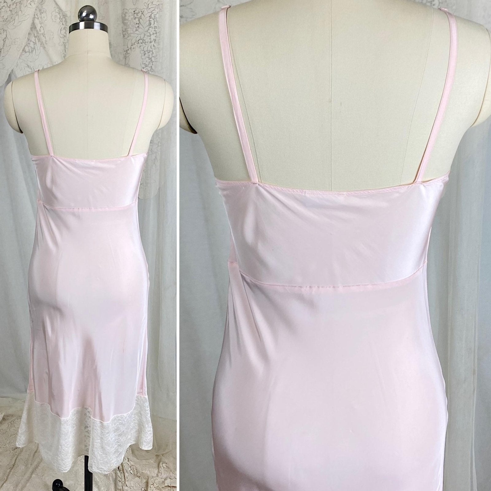Vintage 1940's Slip - Pastel Pink Rayon with Baby Blue Butterfly Appliques & White Cotton Lace - Size S, M - By Triangle - Daggers & Dames