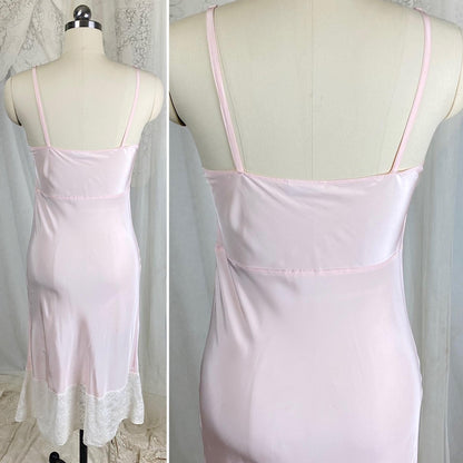 Vintage 1940's Slip - Pastel Pink Rayon with Baby Blue Butterfly Appliques & White Cotton Lace - Size S, M - By Triangle - Daggers & Dames