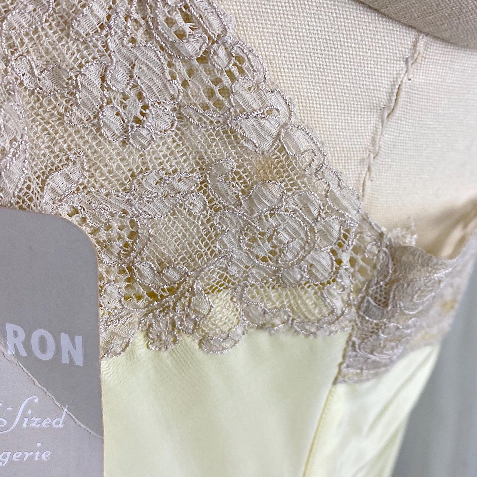 Vintage 1940's Slip - Pastel Yellow Rayon with Nude Cotton Lace - Size S, M - By Textron - New with Tags - Daggers & Dames