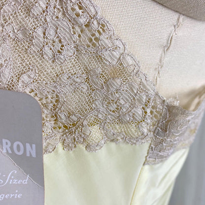 Vintage 1940's Slip - Pastel Yellow Rayon with Nude Cotton Lace - Size S, M - By Textron - New with Tags - Daggers & Dames