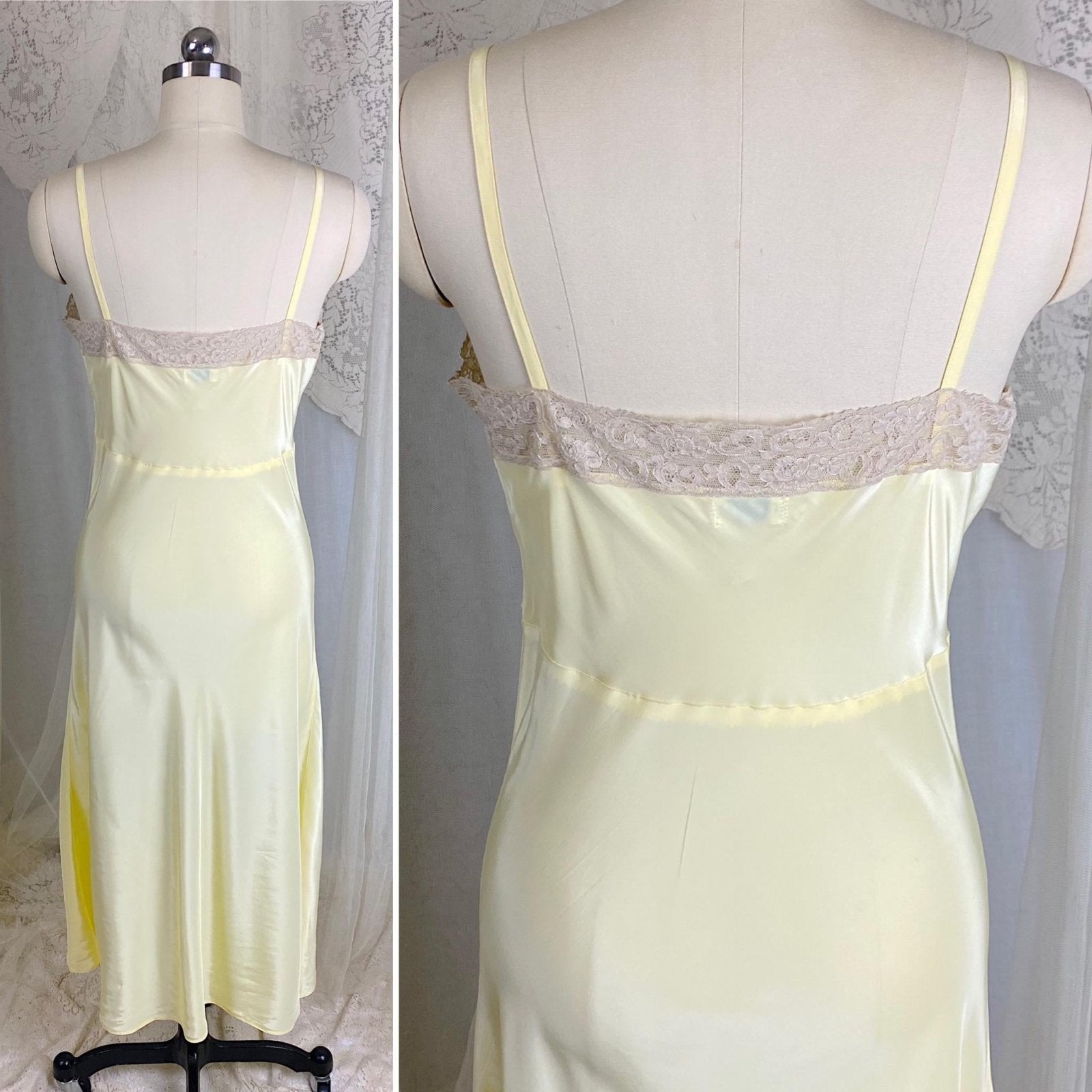 Vintage 1940's Slip - Pastel Yellow Rayon with Nude Cotton Lace - Size S, M - By Textron - New with Tags - Daggers & Dames