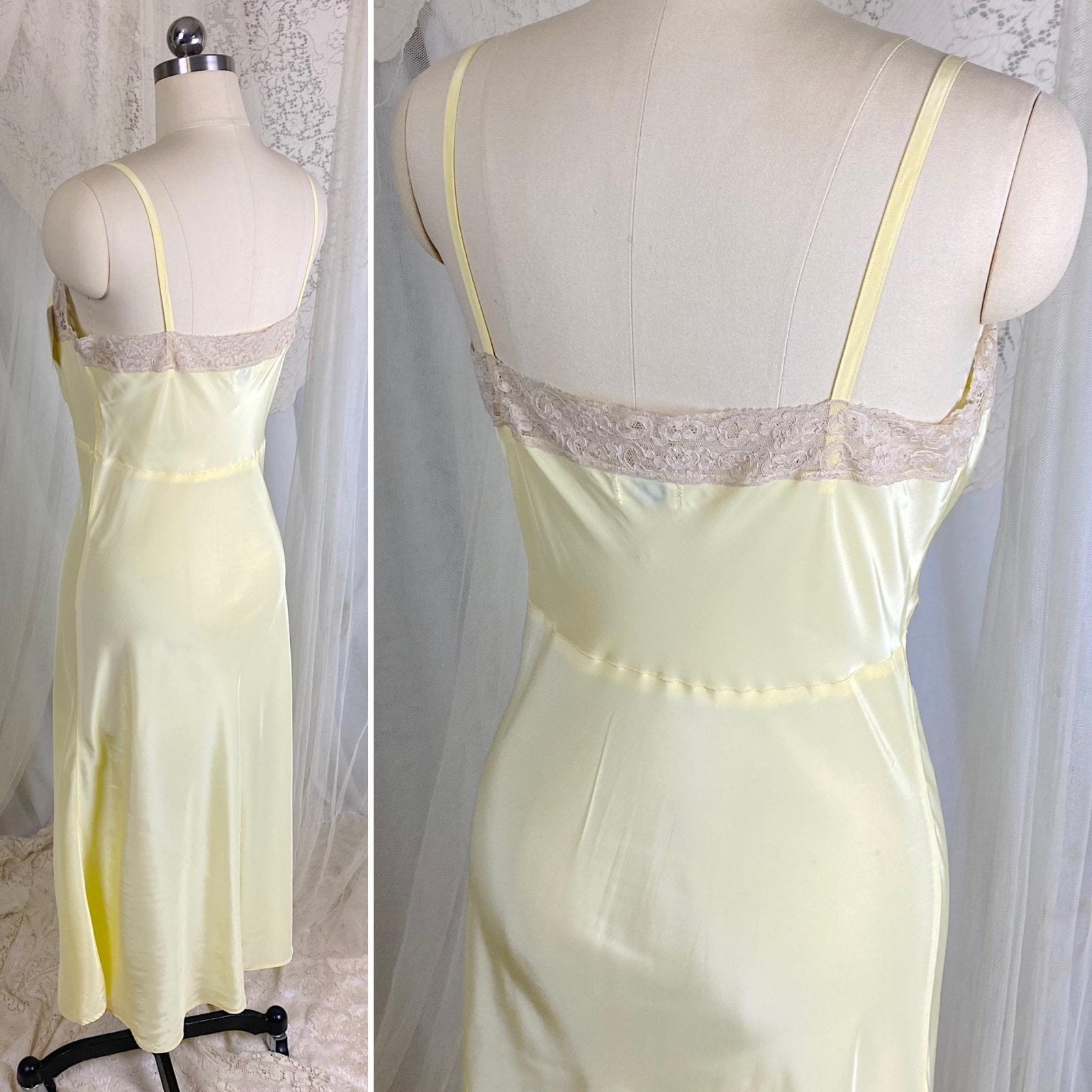 Vintage 1940's Slip - Pastel Yellow Rayon with Nude Cotton Lace - Size S, M - By Textron - New with Tags - Daggers & Dames