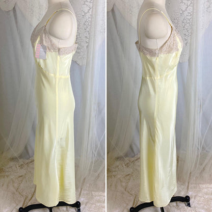 Vintage 1940's Slip - Pastel Yellow Rayon with Nude Cotton Lace - Size S, M - By Textron - New with Tags - Daggers & Dames