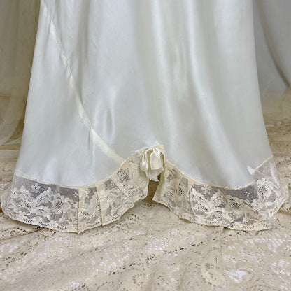 Vintage 1940's Soft White Rayon Satin Nightgown with Capped Sleeves, size S - Daggers & Dames