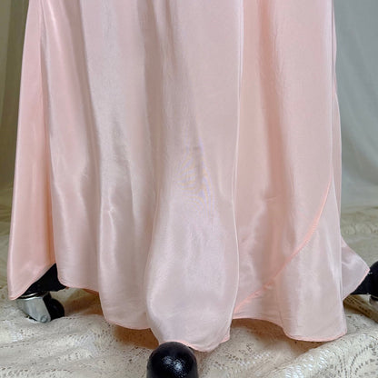 Vintage 1940's Tea Rose Pink Rayon Crepe de Chine Nightgown with Swiss Dot Lace, size XS, S - Daggers & Dames