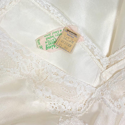 Vintage 1940's Teddy Chemise | Pearlescent White Rayon Satin with Cotton Lace | Size XS | Lynn Loring Lingerie - Never Worn, with Tags - Daggers & Dames