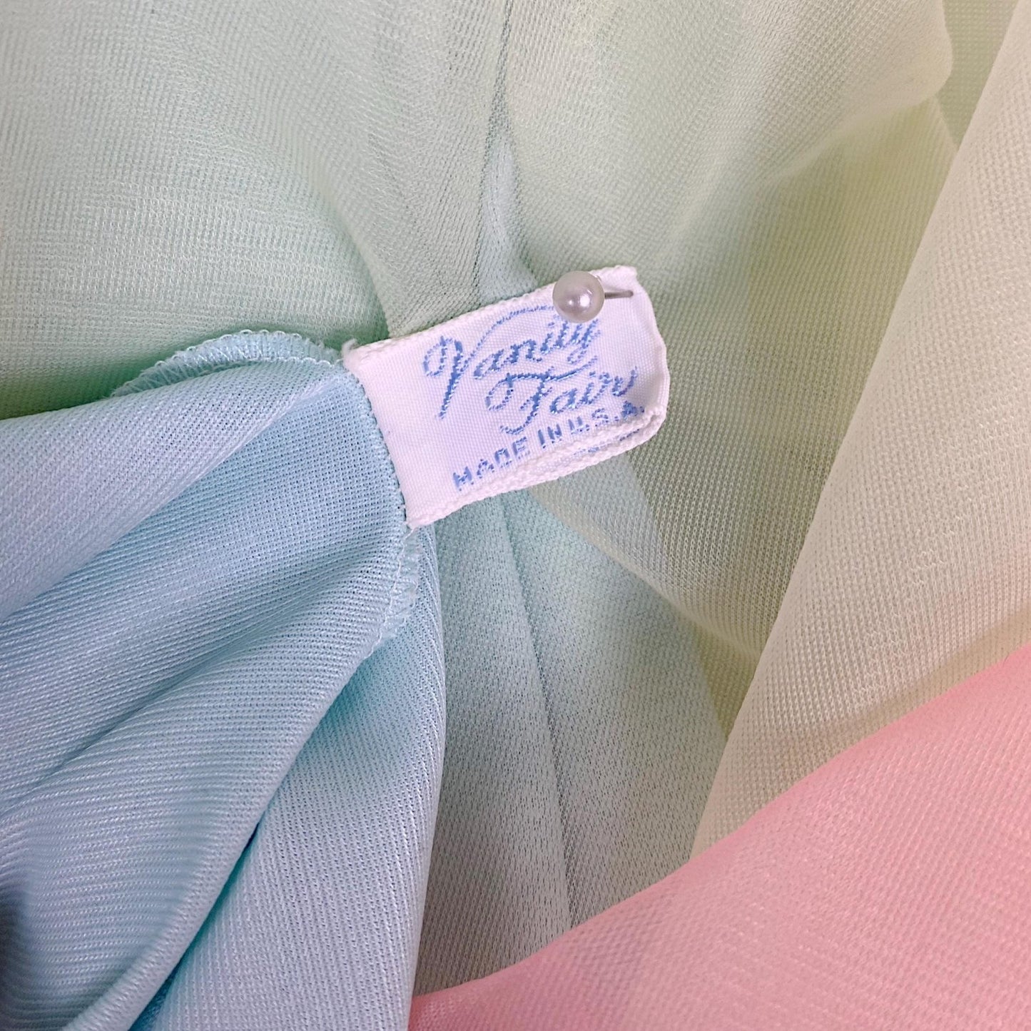 Vintage 1950's - 1960's Babydoll Nightgown & Peignoir Set | Pastel Rainbow Nylon Chiffon with Crystal Buttons - Size S, M - By Vanity Fair - Daggers & Dames