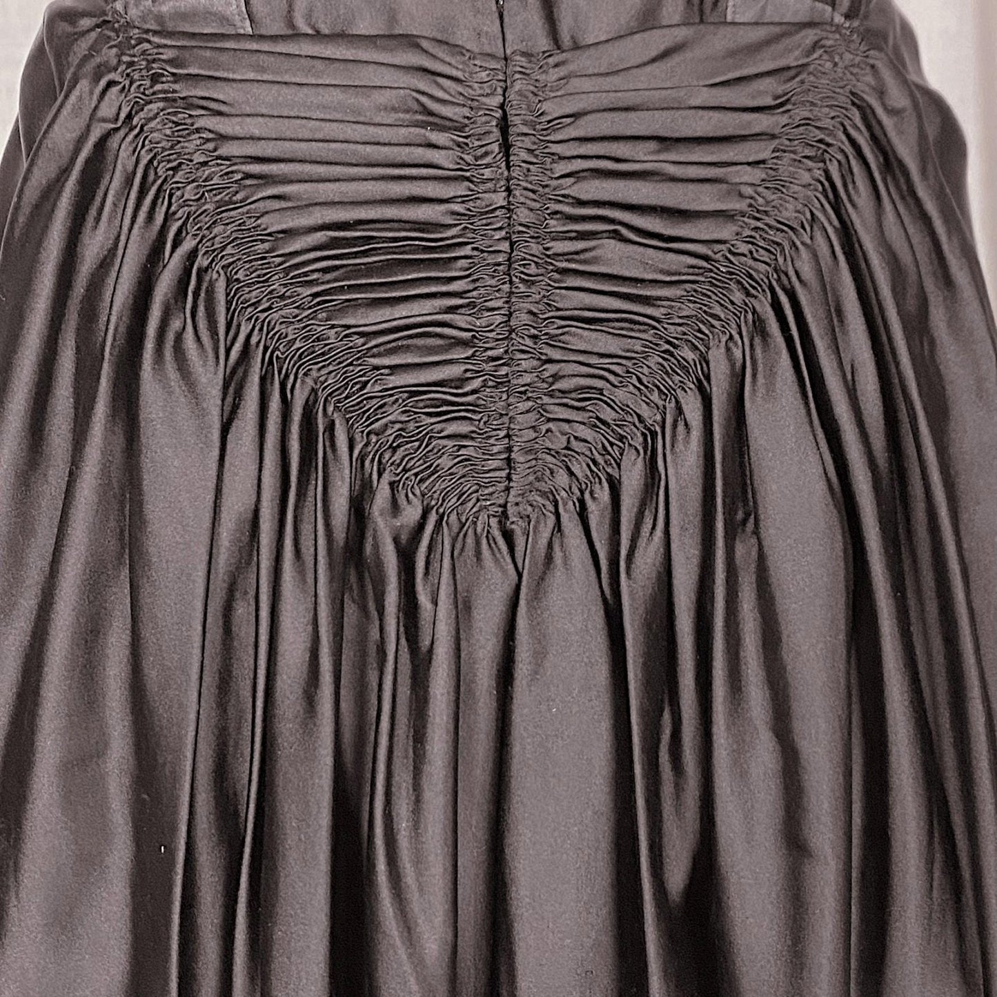 Vintage 1950's - 1960's Dress | Inky Black Silk with Ruched Bustle Detail | Size LG | Fira Benenson for Lord & Taylor - Daggers & Dames