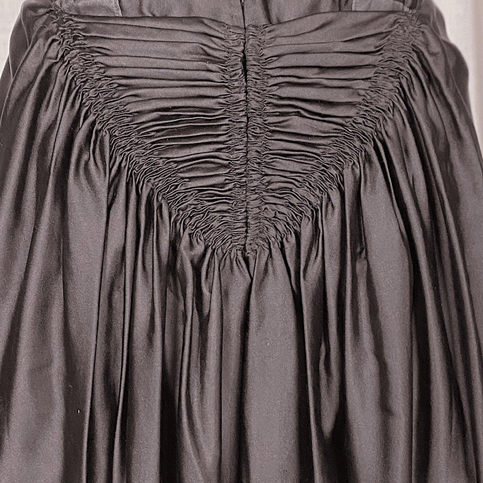 Vintage 1950's - 1960's Dress | Inky Black Silk with Ruched Bustle Detail | Size LG | Fira Benenson for Lord & Taylor - Daggers & Dames