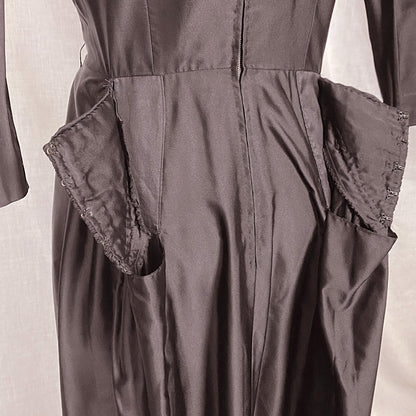 Vintage 1950's - 1960's Dress | Inky Black Silk with Ruched Bustle Detail | Size LG | Fira Benenson for Lord & Taylor - Daggers & Dames