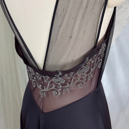 Vintage 1950's - 1960's Nightgown - Black Nylon with Sheer Mulberry Chiffon Bodice, size S, M - Daggers & Dames