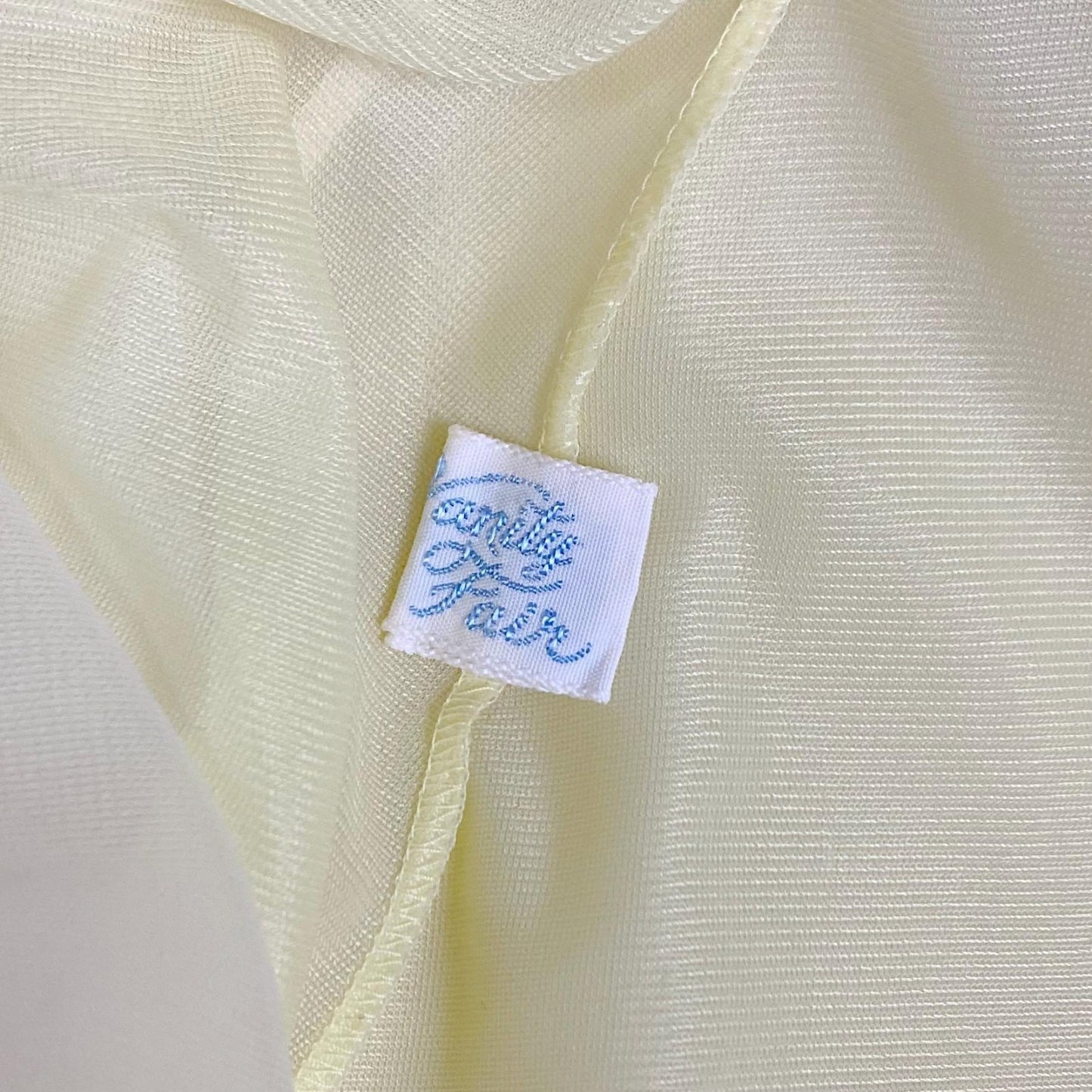 Vintage 1950's - 1960's Nightgown - Pale Lemon Nylon with Sheer White Chiffon & Cherry Blossom Embroidery - Size S, M - By Vanity Fair - Daggers & Dames