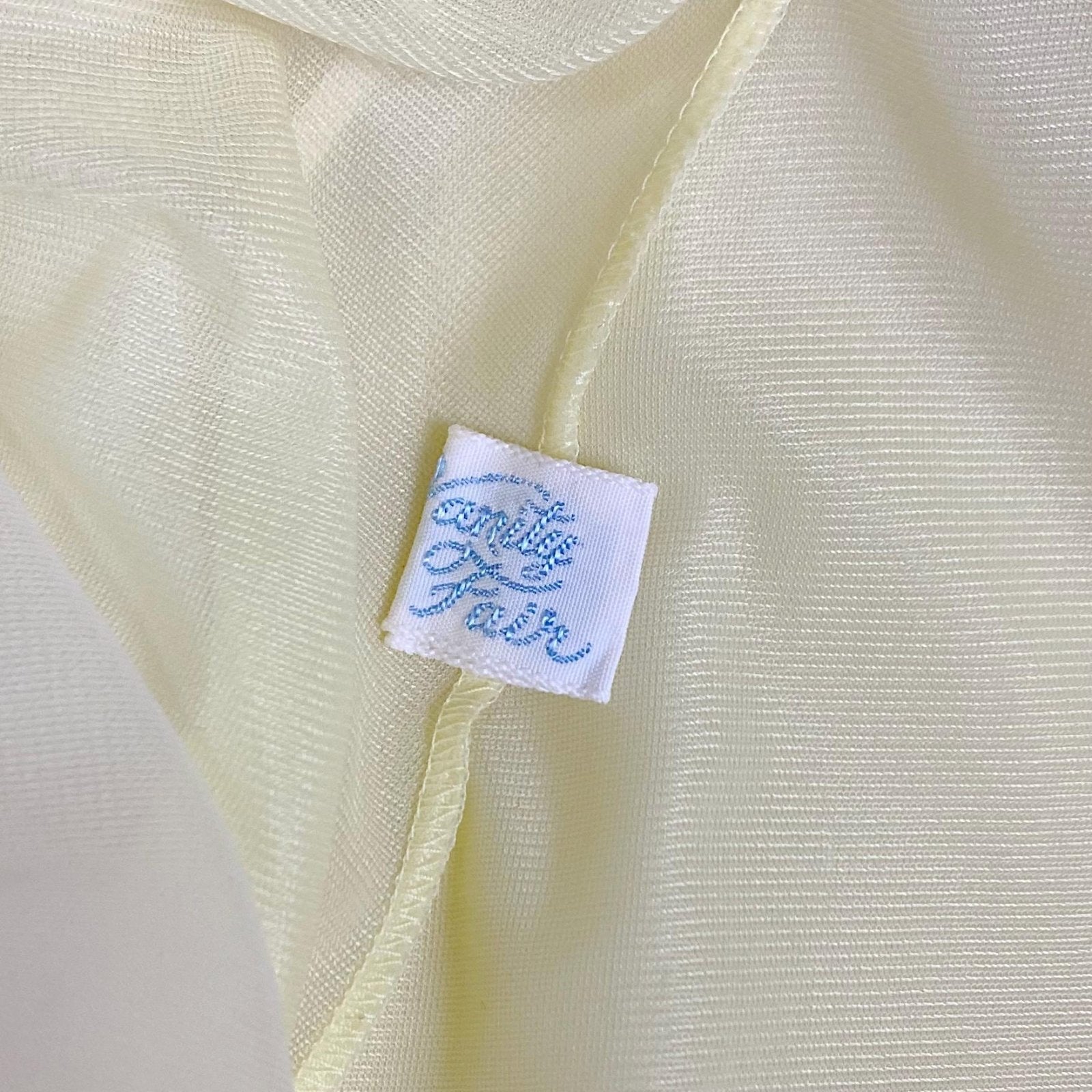 Vintage 1950's - 1960's Nightgown - Pale Lemon Nylon with Sheer White Chiffon & Cherry Blossom Embroidery - Size S, M - By Vanity Fair - Daggers & Dames