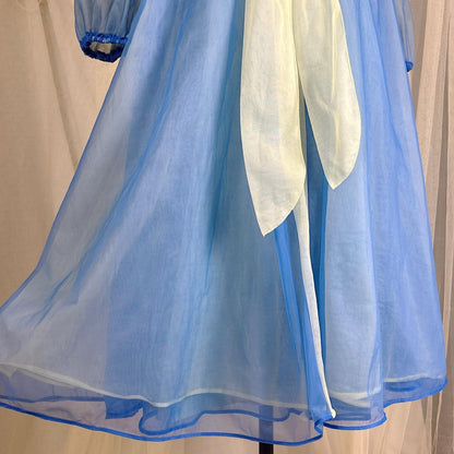 Vintage 1950's - 1960's Nightgown & Peignoir Set - Sheer Navy Blue and Custard Yellow Nylon Chiffon with Pussy Bow - By Pinehurst - Size M - Daggers & Dames