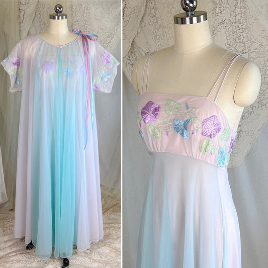 Vintage 1950's - 1960's Peignoir Set - Sheer Baby Blue & Lilac Purple Nylon Chiffon - by Vanity Fair - Daggers & Dames