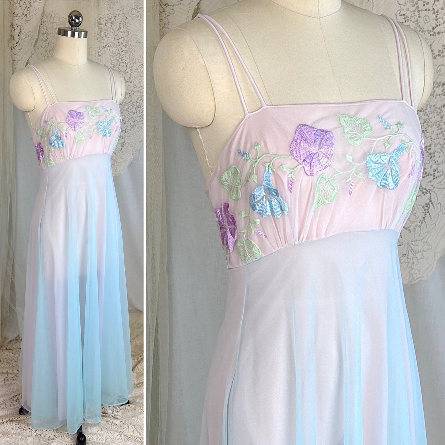 Vintage 1950's - 1960's Peignoir Set - Sheer Baby Blue & Lilac Purple Nylon Chiffon - by Vanity Fair - Daggers & Dames