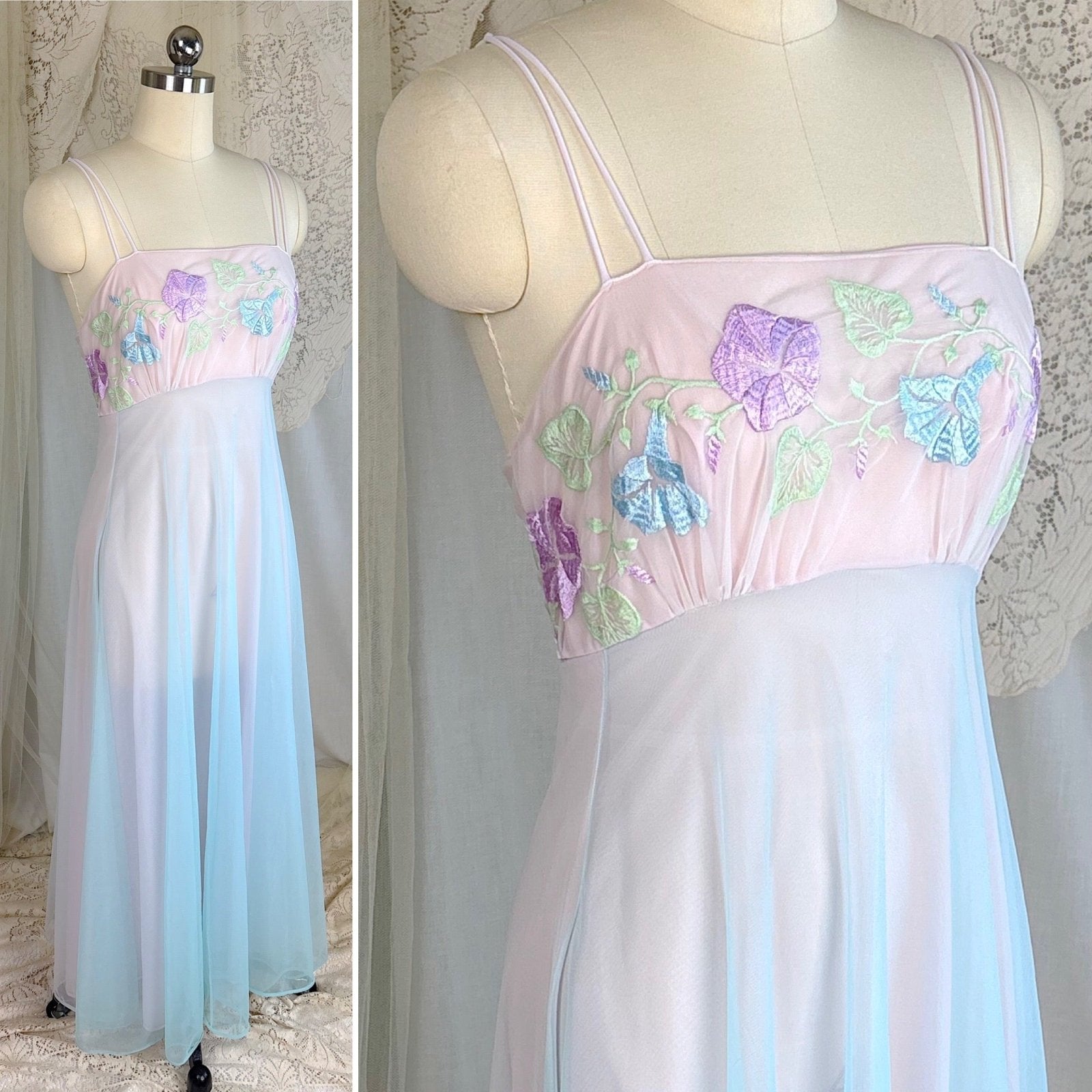 Vintage 1950's - 1960's Peignoir Set - Sheer Baby Blue & Lilac Purple Nylon Chiffon - by Vanity Fair - Daggers & Dames