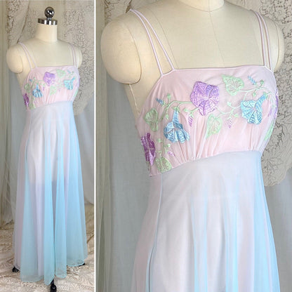 Vintage 1950's - 1960's Peignoir Set - Sheer Baby Blue & Lilac Purple Nylon Chiffon - by Vanity Fair - Daggers & Dames