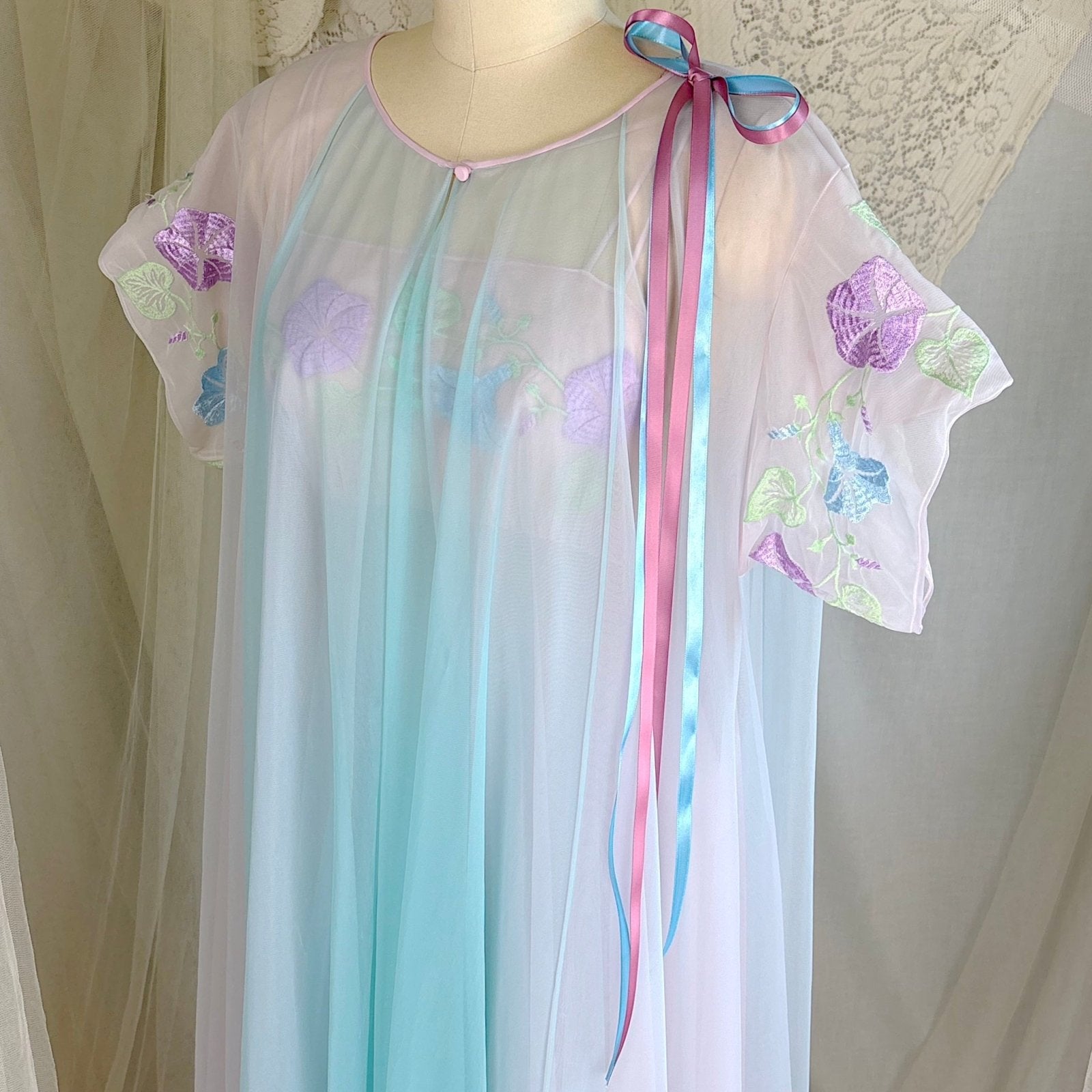 Vintage 1950's - 1960's Peignoir Set - Sheer Baby Blue & Lilac Purple Nylon Chiffon - by Vanity Fair - Daggers & Dames