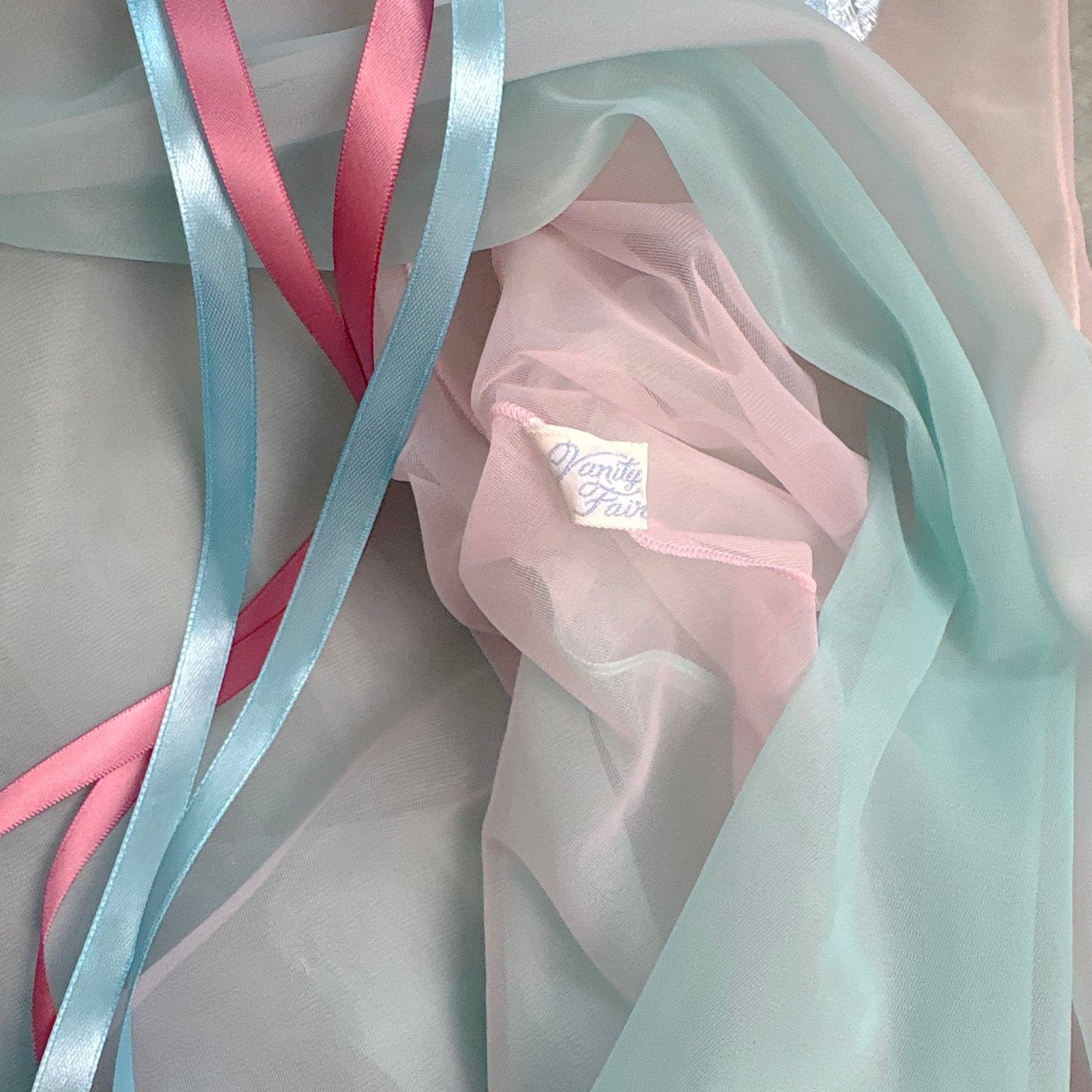 Vintage 1950's - 1960's Peignoir Set - Sheer Baby Blue & Lilac Purple Nylon Chiffon - by Vanity Fair - Daggers & Dames