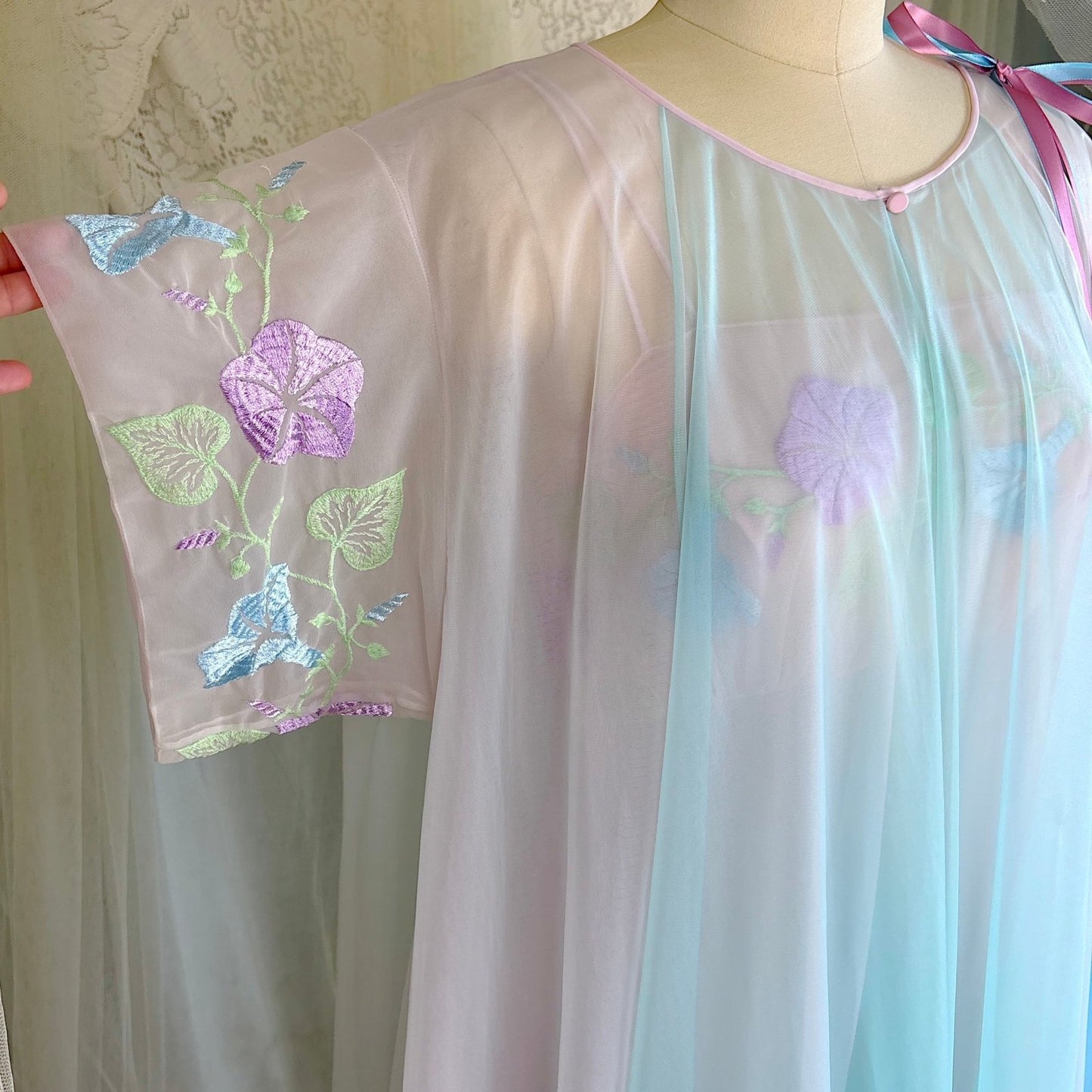 Vintage 1950's - 1960's Peignoir Set - Sheer Baby Blue & Lilac Purple Nylon Chiffon - by Vanity Fair - Daggers & Dames