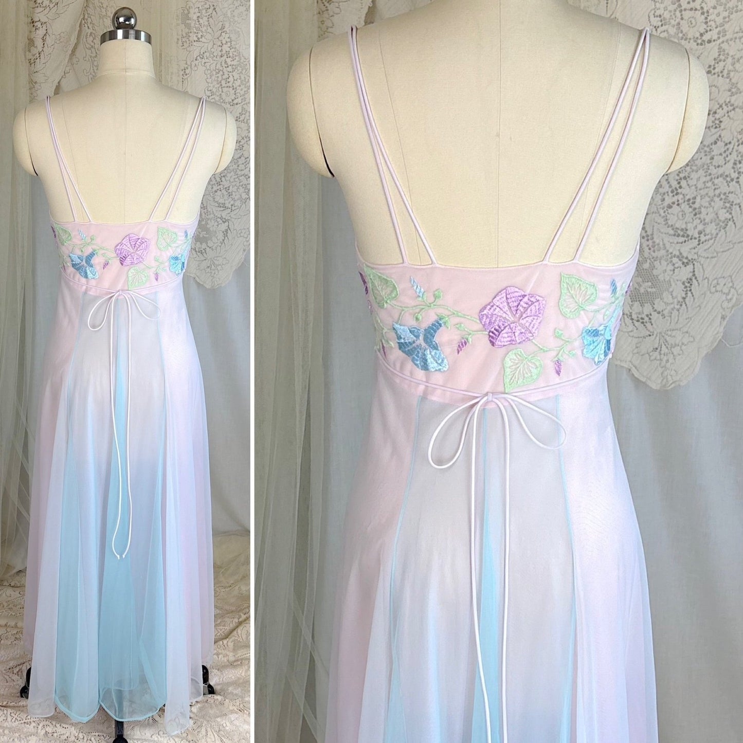 Vintage 1950's - 1960's Peignoir Set - Sheer Baby Blue & Lilac Purple Nylon Chiffon - by Vanity Fair - Daggers & Dames