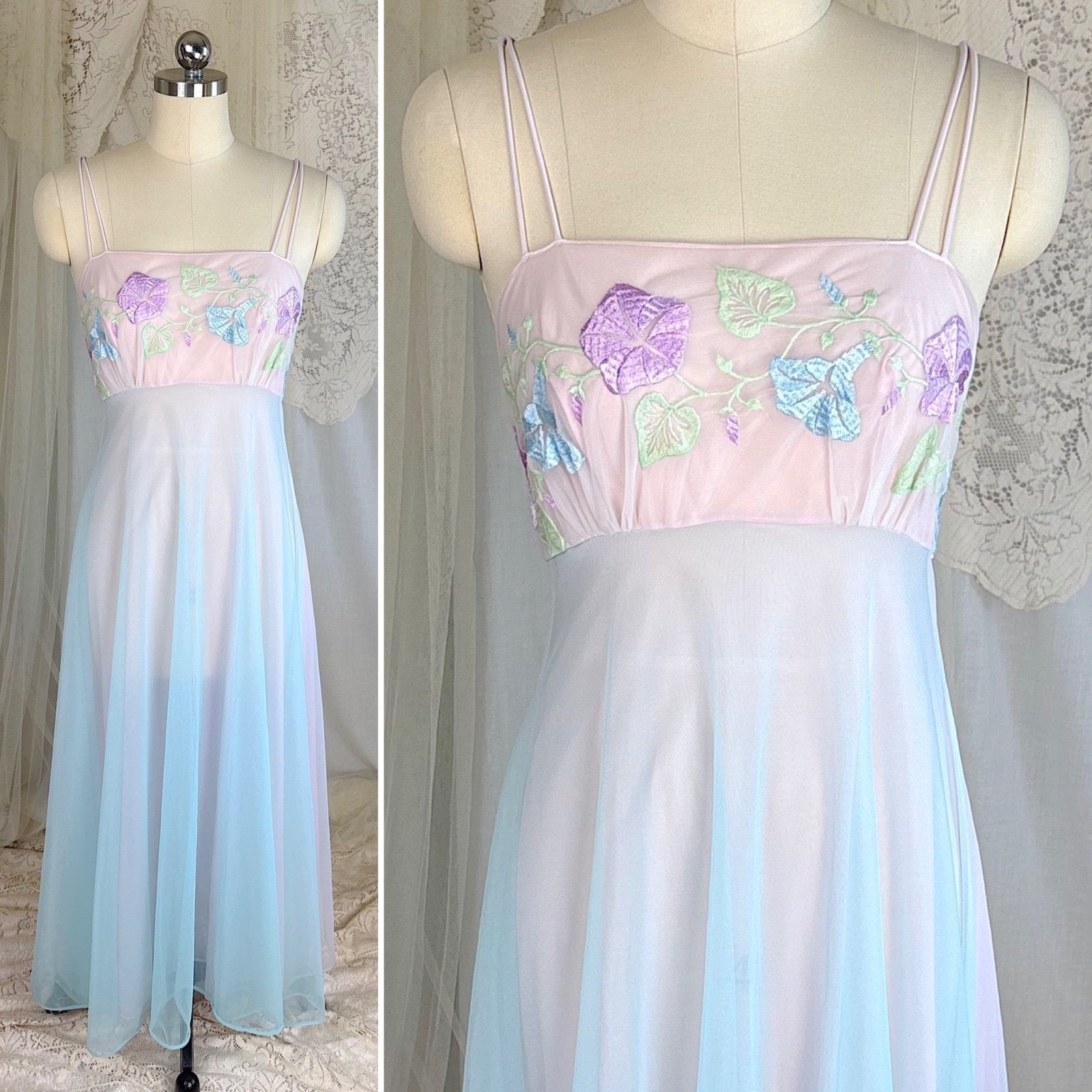 Vintage 1950's - 1960's Peignoir Set - Sheer Baby Blue & Lilac Purple Nylon Chiffon - by Vanity Fair - Daggers & Dames