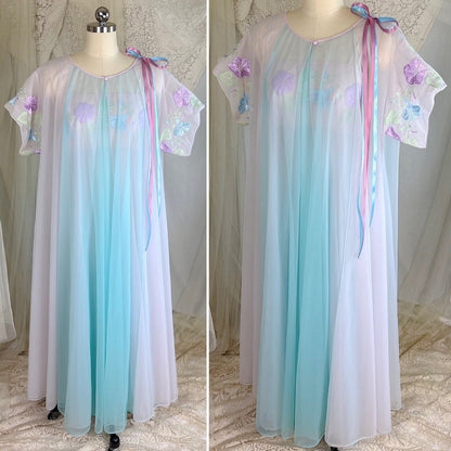 Vintage 1950's - 1960's Peignoir Set - Sheer Baby Blue & Lilac Purple Nylon Chiffon - by Vanity Fair - Daggers & Dames