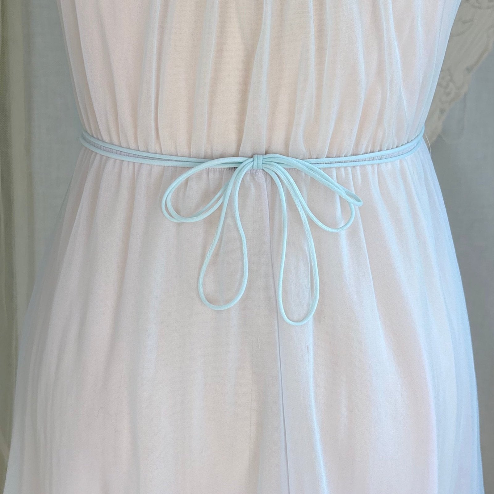 Vintage 1950's - 1960's Peignoir Set - Sheer Sky Blue & Baby Pink Nylon Chiffon with Diamond Shirring - by Carter's - Daggers & Dames