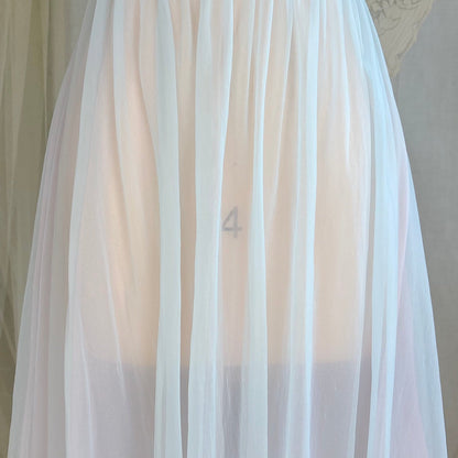 Vintage 1950's - 1960's Peignoir Set - Sheer Sky Blue & Baby Pink Nylon Chiffon with Diamond Shirring - by Carter's - Daggers & Dames