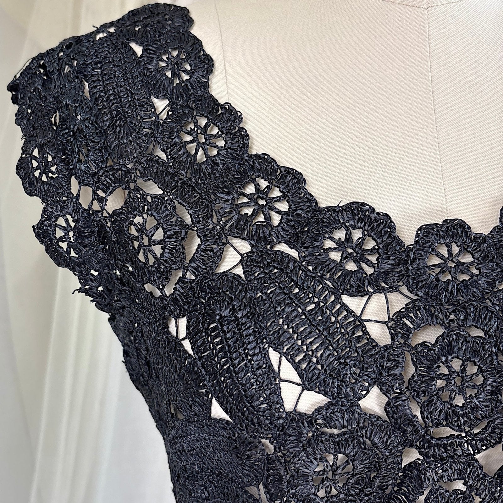 Vintage 1950's Black Raffia Lace Wiggle Dress, size M - Daggers & Dames