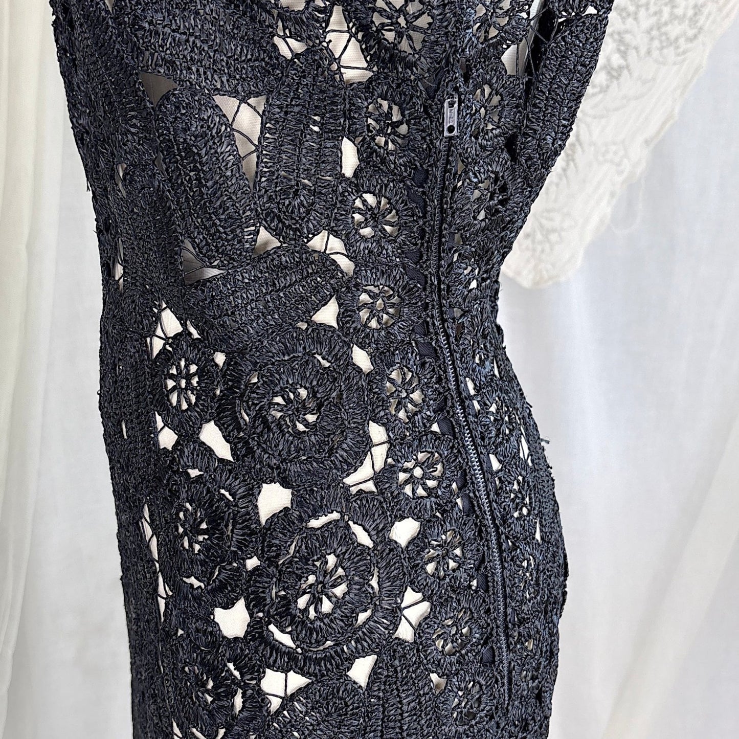 Vintage 1950's Black Raffia Lace Wiggle Dress, size M - Daggers & Dames