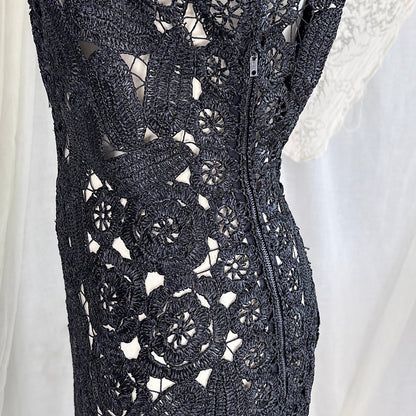 Vintage 1950's Black Raffia Lace Wiggle Dress, size M - Daggers & Dames