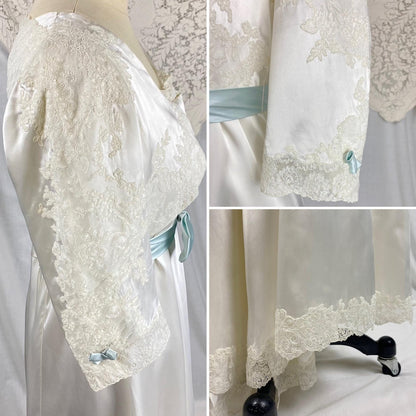 Vintage 1950's Bridal Nightgown & Robe Set | White Rayon Satin with Intricate Embroidered Lace | Size XS, S - Daggers & Dames