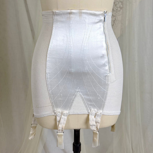 Vintage 1950's Bright White Satin Girdle with Detachable Garters - New with Original Box, Size XS - French Import - Daggers & Dames