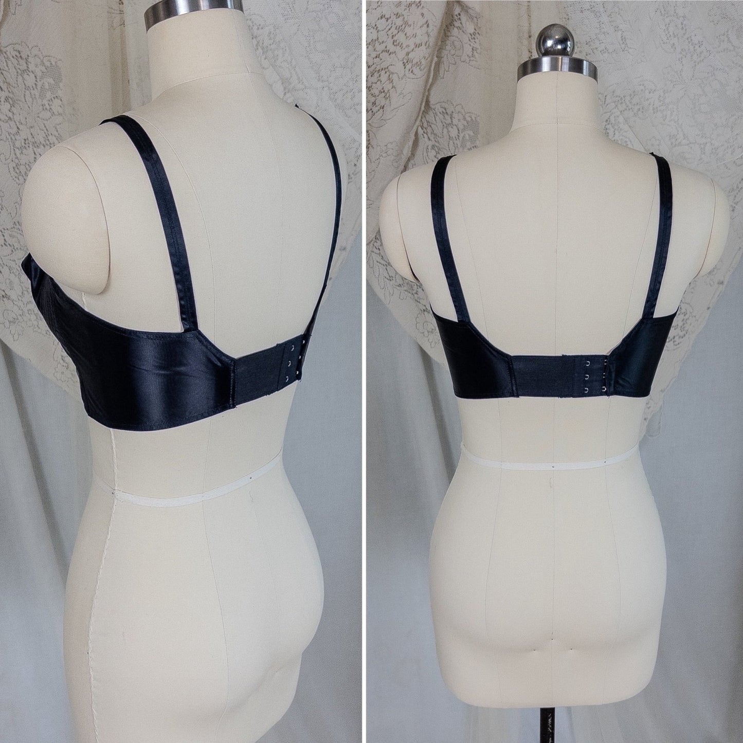 Vintage 1950's Bullet Bra - Black Acetate Satin with Circle Stitching by Exquisite Form | 34 C - Daggers & Dames