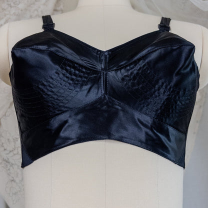 Vintage 1950's Bullet Bra - Black Acetate Satin with Circle Stitching by Exquisite Form | 34 C - Daggers & Dames
