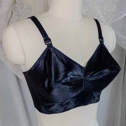 Vintage 1950's Bullet Bra - Black Acetate Satin with Circle Stitching by Exquisite Form | 34 C - Daggers & Dames