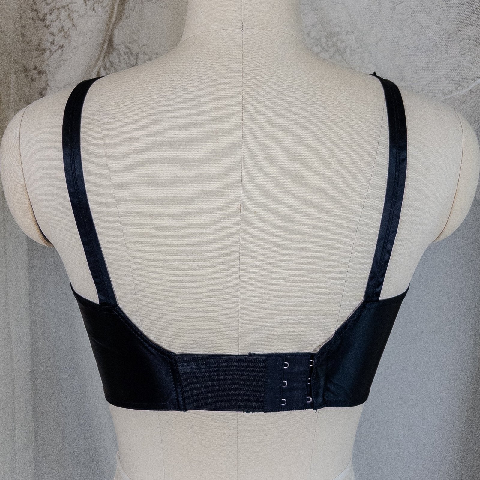 Vintage 1950's Bullet Bra - Black Acetate Satin with Circle Stitching by Exquisite Form | 34 C - Daggers & Dames