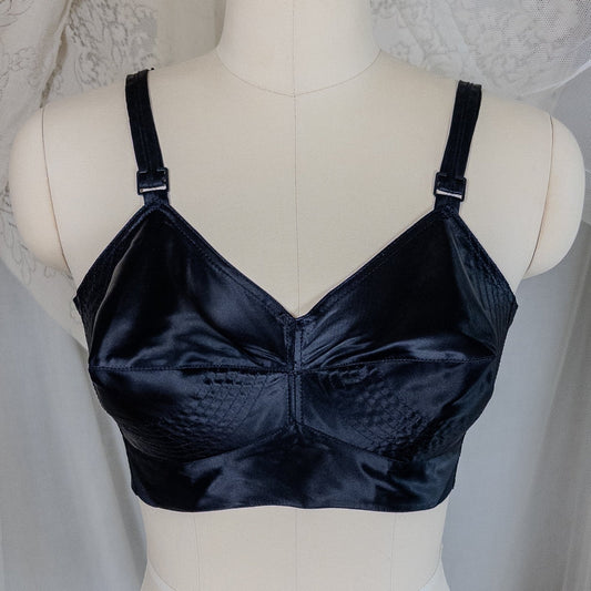 Vintage 1950's Bullet Bra - Black Acetate Satin with Circle Stitching by Exquisite Form | 34 C - Daggers & Dames