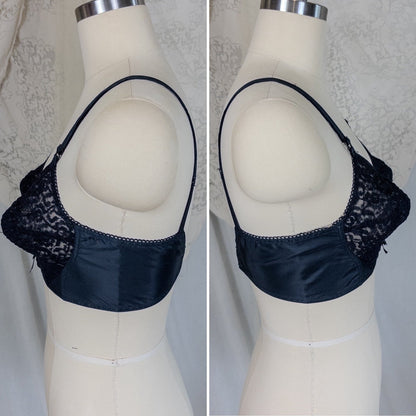 Vintage 1950's Bullet Bra - Deadstock Sheer Black Floral Lace with Circle Stitching by Formfit | 34 A, 32 B - Daggers & Dames