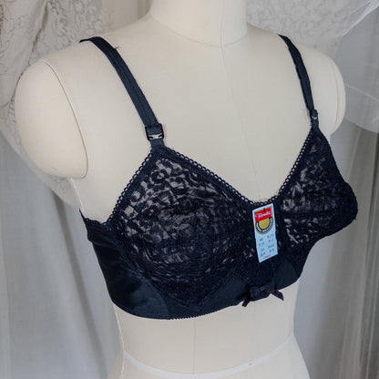 Vintage 1950's Bullet Bra - Deadstock Sheer Black Floral Lace with Circle Stitching by Formfit | 34 A, 32 B - Daggers & Dames